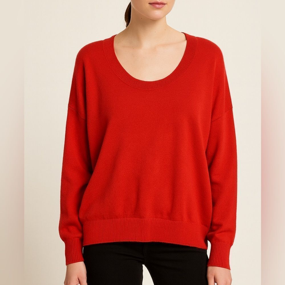 Eileen Fisher Merino Wool Pullover Red Women’s Oversized Sweater Sz XS Holiday